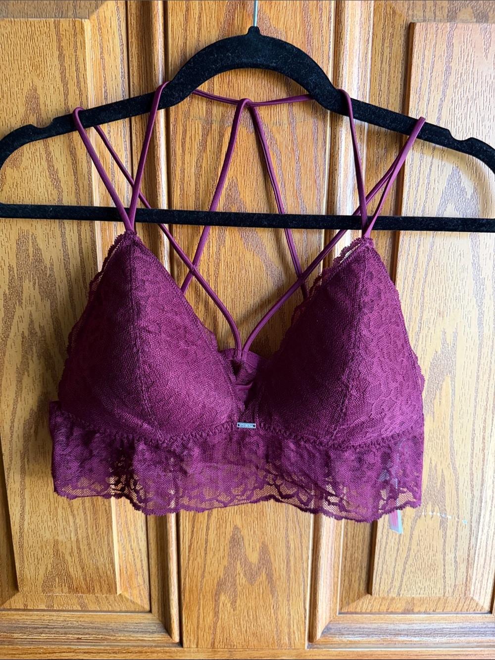 PINK Victoria's Secret Burgundy Lace Bralette with Strappy Back
